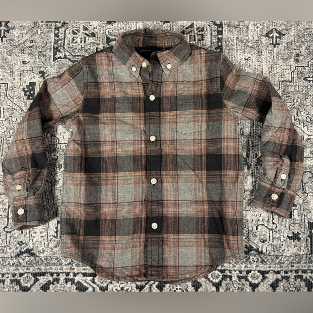 Janie and Jack Plaid Button-up Long Sleeve Shirt Boys Size 3 Neutral